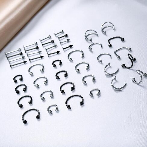 42PCS Lip Rings 16G Snake Bite Jewelry Labret Monroe Lip Barbell Ring Spike Nose Stud Spiral Piercing Vampire Fangs Lip Cuff Surgical Steel Helix Daith Tragus Jewelry for Women Men in Kuwait