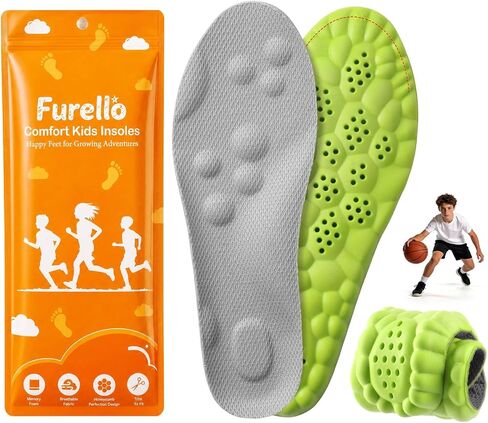 4D Cloud-Soft Comfort Insoles for Kids and Youth - Trim-to-Fit Insoles with Arch Support and Shock Absorption - Breathable Memory Foam Kids Shoe Inserts Designed for Growing Feet (US Youth 5Y - 6Y) in Kuwait