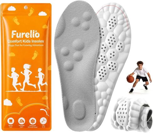 4D Cloud-Soft Comfort Insoles for Kids and Youth - Trim-to-Fit Insoles with Arch Support and Shock Absorption - Breathable Memory Foam Kids Shoe Inserts Designed for Growing Feet (US Youth 5Y - 6Y) in Kuwait