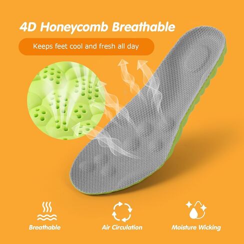 4D Cloud-Soft Comfort Insoles for Kids and Youth - Trim-to-Fit Insoles with Arch Support and Shock Absorption - Breathable Memory Foam Kids Shoe Inserts Designed for Growing Feet (US Youth 5Y - 6Y) in Kuwait