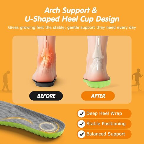 4D Cloud-Soft Comfort Insoles for Kids and Youth - Trim-to-Fit Insoles with Arch Support and Shock Absorption - Breathable Memory Foam Kids Shoe Inserts Designed for Growing Feet (US Youth 5Y - 6Y) in Kuwait