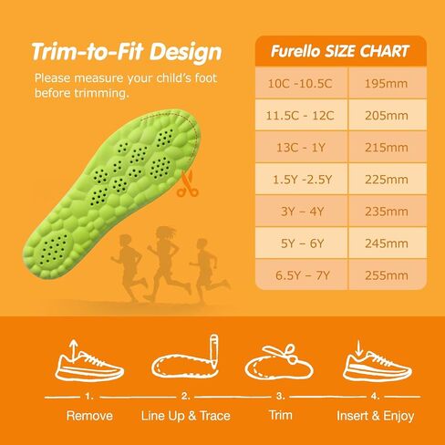 4D Cloud-Soft Comfort Insoles for Kids and Youth - Trim-to-Fit Insoles with Arch Support and Shock Absorption - Breathable Memory Foam Kids Shoe Inserts Designed for Growing Feet (US Youth 5Y - 6Y) in Kuwait