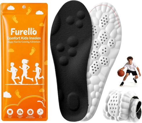 4D Cloud-Soft Comfort Insoles for Kids and Youth - Trim-to-Fit Insoles with Arch Support and Shock Absorption - Breathable Memory Foam Kids Shoe Inserts Designed for Growing Feet (US Youth 5Y - 6Y) in Kuwait