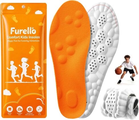 4D Cloud-Soft Comfort Insoles for Kids and Youth - Trim-to-Fit Insoles with Arch Support and Shock Absorption - Breathable Memory Foam Kids Shoe Inserts Designed for Growing Feet (US Youth 5Y - 6Y) in Kuwait