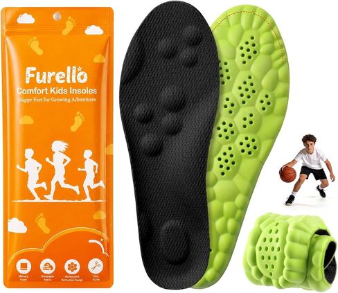 4D Cloud-Soft Comfort Insoles for Kids and Youth - Trim-to-Fit Insoles with Arch Support and Shock Absorption - Breathable Memory Foam Kids Shoe Inserts Designed for Growing Feet (US Youth 5Y - 6Y) in Kuwait