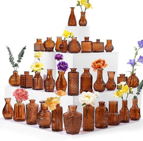 36PCS Glass Bud Vases Set, Small Flower Vase for Centerpieces in Bulk, Mini Vintage Vase for Wedding, Home, Table Decorations, Party, Office & Event Décor in Saudi Arabia