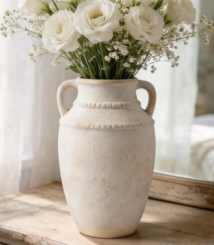 Ceramic Flower Vase, 10.2" Rustic Farmhouse Vase for Home Decor, Glazed Pottery Vase for Fresh Flowers, Pampas Grass, Coffee Table, Dining Table, Mantel and Bookshelf in Saudi Arabia