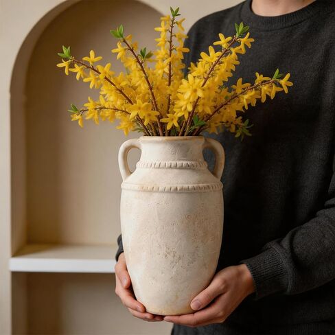 Ceramic Flower Vase, 10.2" Rustic Farmhouse Vase for Home Decor, Glazed Pottery Vase for Fresh Flowers, Pampas Grass, Coffee Table, Dining Table, Mantel and Bookshelf in Saudi Arabia