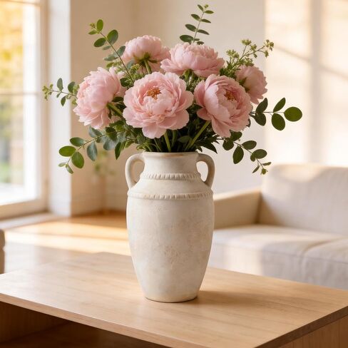 Ceramic Flower Vase, 10.2" Rustic Farmhouse Vase for Home Decor, Glazed Pottery Vase for Fresh Flowers, Pampas Grass, Coffee Table, Dining Table, Mantel and Bookshelf in Saudi Arabia