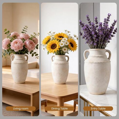 Ceramic Flower Vase, 10.2" Rustic Farmhouse Vase for Home Decor, Glazed Pottery Vase for Fresh Flowers, Pampas Grass, Coffee Table, Dining Table, Mantel and Bookshelf in Saudi Arabia