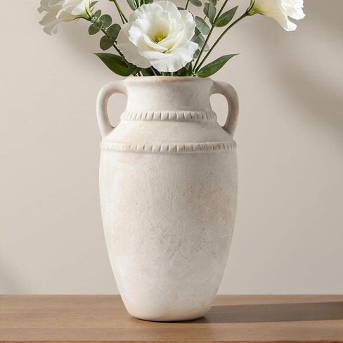 Ceramic Flower Vase, 10.2" Rustic Farmhouse Vase for Home Decor, Glazed Pottery Vase for Fresh Flowers, Pampas Grass, Coffee Table, Dining Table, Mantel and Bookshelf in Saudi Arabia