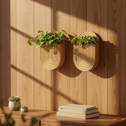 Wooden Wall Vase Set of 2, Bamboo Boho Wall Decor Planters Holder for Indoor Plants, for Entryway, Hallway, Bathroom, Living Room, Dining Room in Kuwait