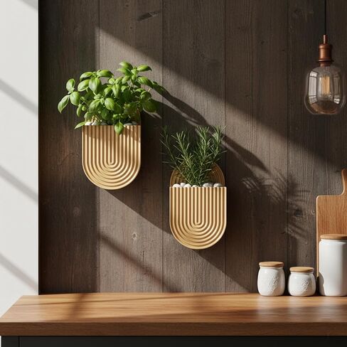 Wooden Wall Vase Set of 2, Bamboo Boho Wall Decor Planters Holder for Indoor Plants, for Entryway, Hallway, Bathroom, Living Room, Dining Room in Kuwait