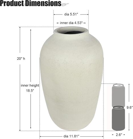 White Floor Vase, Large 20 Inch Tall Decorative Vase for Pampas Grass, Farmhouse Flower Vases, Rustic Vases Minimalist Home Decor for Living Room, Entry Way, Table, Weddings in Kuwait