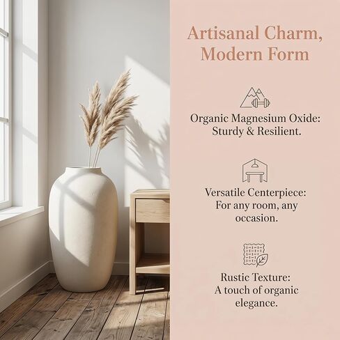 White Floor Vase, Large 20 Inch Tall Decorative Vase for Pampas Grass, Farmhouse Flower Vases, Rustic Vases Minimalist Home Decor for Living Room, Entry Way, Table, Weddings in Kuwait