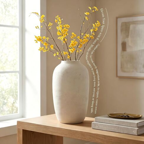 White Floor Vase, Large 20 Inch Tall Decorative Vase for Pampas Grass, Farmhouse Flower Vases, Rustic Vases Minimalist Home Decor for Living Room, Entry Way, Table, Weddings in Kuwait