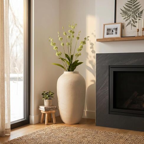 White Floor Vase, Large 20 Inch Tall Decorative Vase for Pampas Grass, Farmhouse Flower Vases, Rustic Vases Minimalist Home Decor for Living Room, Entry Way, Table, Weddings in Kuwait