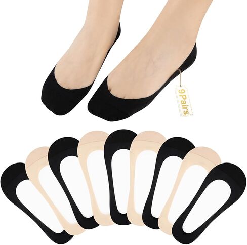 COOVAN 9 Pairs No Show Socks Womens Ultra Low Cut Liners Thin Silky Non Slip Invisible Hidden Socks for Flat Loafers Sneakers in Kuwait