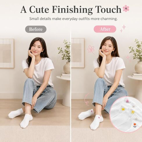 5 Pairs Women's Floral Embroidered Low Cut Ankle Socks - Summer Spring Fall Breathable Comfortable Butterfly Design Cute Casual Socks, White, Durable Machine Washable in Kuwait