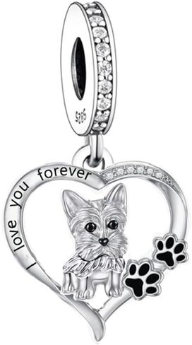 S925 Sterling Silver Dog Charm, Yorkie/Pomeranian/Miniature Schnauzer Poodle Bulldo Chihuahua Pitbull Pug Shepherd Charms Fit Bracelets Necklaces Jewelry for Family Friends Dog Lovers in Saudi Arabia