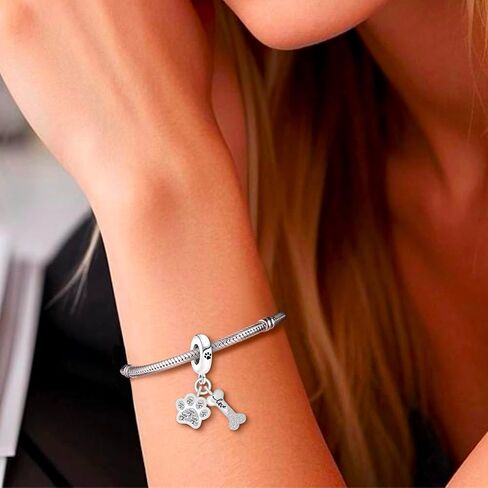 S925 Sterling Silver Dog Charm, Yorkie/Pomeranian/Miniature Schnauzer Poodle Bulldo Chihuahua Pitbull Pug Shepherd Charms Fit Bracelets Necklaces Jewelry for Family Friends Dog Lovers in Saudi Arabia
