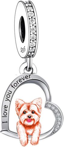 S925 Sterling Silver Dog Charm, Yorkie/Pomeranian/Miniature Schnauzer Poodle Bulldo Chihuahua Pitbull Pug Shepherd Charms Fit Bracelets Necklaces Jewelry for Family Friends Dog Lovers in Saudi Arabia