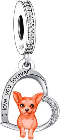 S925 Sterling Silver Dog Charm, Yorkie/Pomeranian/Miniature Schnauzer Poodle Bulldo Chihuahua Pitbull Pug Shepherd Charms Fit Bracelets Necklaces Jewelry for Family Friends Dog Lovers in Saudi Arabia