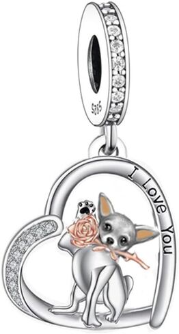 S925 Sterling Silver Dog Charm, Yorkie/Pomeranian/Miniature Schnauzer Poodle Bulldo Chihuahua Pitbull Pug Shepherd Charms Fit Bracelets Necklaces Jewelry for Family Friends Dog Lovers in Saudi Arabia
