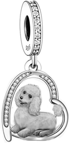 S925 Sterling Silver Dog Charm, Yorkie/Pomeranian/Miniature Schnauzer Poodle Bulldo Chihuahua Pitbull Pug Shepherd Charms Fit Bracelets Necklaces Jewelry for Family Friends Dog Lovers in Saudi Arabia