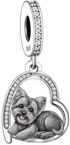 S925 Sterling Silver Dog Charm, Yorkie/Pomeranian/Miniature Schnauzer Poodle Bulldo Chihuahua Pitbull Pug Shepherd Charms Fit Bracelets Necklaces Jewelry for Family Friends Dog Lovers in Saudi Arabia