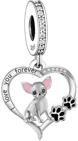 S925 Sterling Silver Dog Charm, Yorkie/Pomeranian/Miniature Schnauzer Poodle Bulldo Chihuahua Pitbull Pug Shepherd Charms Fit Bracelets Necklaces Jewelry for Family Friends Dog Lovers in Saudi Arabia