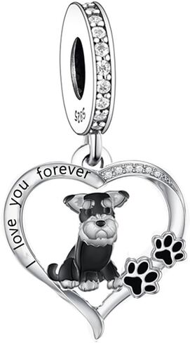 S925 Sterling Silver Dog Charm, Yorkie/Pomeranian/Miniature Schnauzer Poodle Bulldo Chihuahua Pitbull Pug Shepherd Charms Fit Bracelets Necklaces Jewelry for Family Friends Dog Lovers in Saudi Arabia