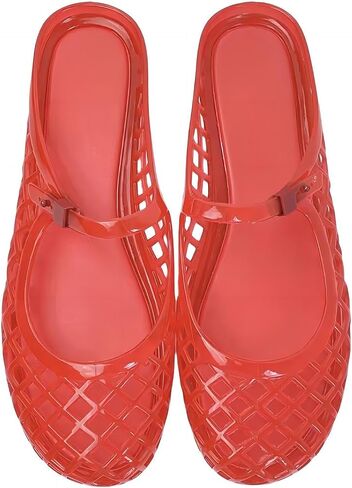 Flat Jelly Sandals for Women Mesh Mules Rounded Toe Slides Comfortable Summer Beach Shoes in Kuwait