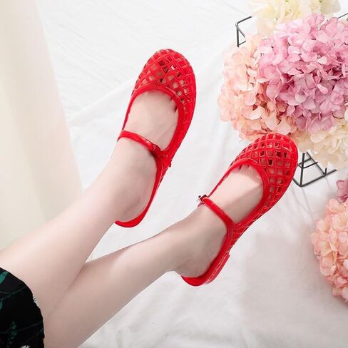Flat Jelly Sandals for Women Mesh Mules Rounded Toe Slides Comfortable Summer Beach Shoes in Kuwait