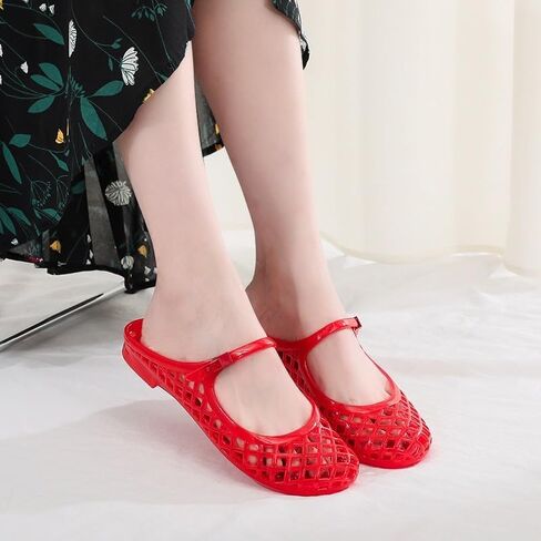 Flat Jelly Sandals for Women Mesh Mules Rounded Toe Slides Comfortable Summer Beach Shoes in Kuwait