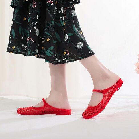 Flat Jelly Sandals for Women Mesh Mules Rounded Toe Slides Comfortable Summer Beach Shoes in Kuwait