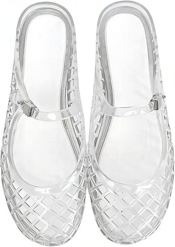 Flat Jelly Sandals for Women Mesh Mules Rounded Toe Slides Comfortable Summer Beach Shoes in Kuwait