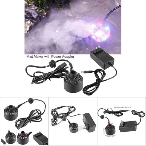 Buachois 12 LED Color Changing Mist Maker for Water Fountain Pond, Air Humidifier with Power Adapter for Indoor Outdoor Water Feature in Kuwait
