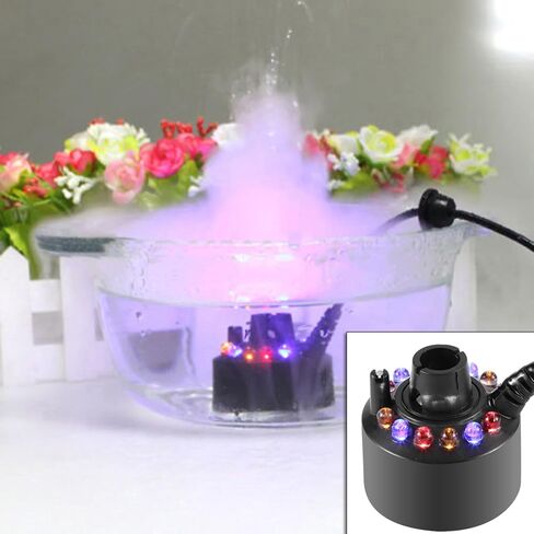 Buachois 12 LED Color Changing Mist Maker for Water Fountain Pond, Air Humidifier with Power Adapter for Indoor Outdoor Water Feature in Kuwait