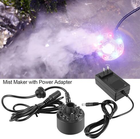 Buachois 12 LED Color Changing Mist Maker for Water Fountain Pond, Air Humidifier with Power Adapter for Indoor Outdoor Water Feature in Kuwait