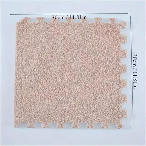 Solid Color Carpet Soft Plush Puzzle Mat BPA-Free Interlocking Foam Living Room Rug Warm Non-Slip Washable Floor Protector Home Decor Mat(White Camel,30x30cm 20Pcs) in Kuwait