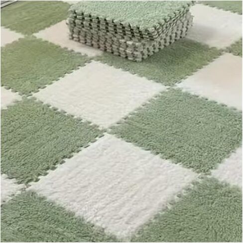 Solid Color Carpet Soft Plush Puzzle Mat BPA-Free Interlocking Foam Living Room Rug Warm Non-Slip Washable Floor Protector Home Decor Mat(White Gray,30x30cm 20Pcs) in Kuwait