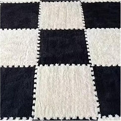 Solid Color Carpet Soft Plush Puzzle Mat BPA-Free Interlocking Foam Living Room Rug Warm Non-Slip Washable Floor Protector Home Decor Mat(Black Camel,30x30cm 16Pcs) in Kuwait
