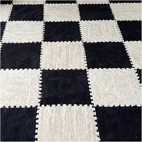 Solid Color Carpet Soft Plush Puzzle Mat BPA-Free Interlocking Foam Living Room Rug Warm Non-Slip Washable Floor Protector Home Decor Mat(Black Camel,30x30cm 8Pcs) in Kuwait