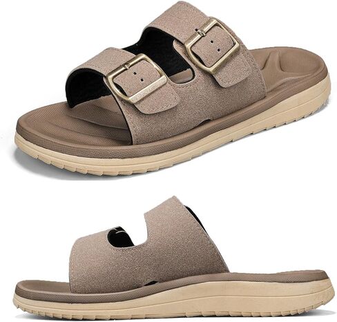 Mens Sandals Arch Support Comfortable Beach Slides with Adjustable Buckle Straps Slippers for Men in Saudi Arabia
