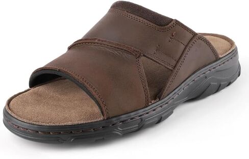 riemot Mens Leather Sandals Memory Foam Footbed Summer Beach Sandal Indoor Outdoor Thick Sole Non-slip Lightweight Slides Brown in Saudi Arabia