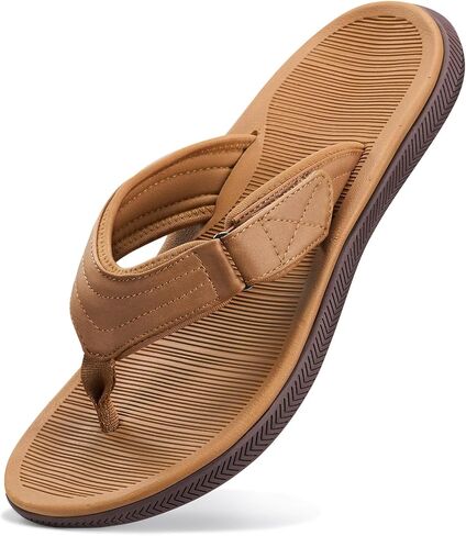 ZURIN Beach Flip Flops for Men, Rubber Mens Sandals with Arch Support, Waterproof Leather Thong Sandals Slip On with Adjustable Straps Soft Cushion Footbed Summer Indoor Outdoor in Saudi Arabia