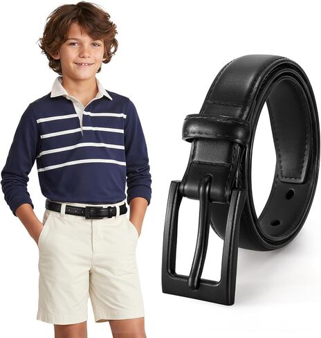 XZQTIVE Metal Free Kids Belts for Boys Hypoallergenic Leather Belt for School Uniform Casual Jeans Wear in Kuwait