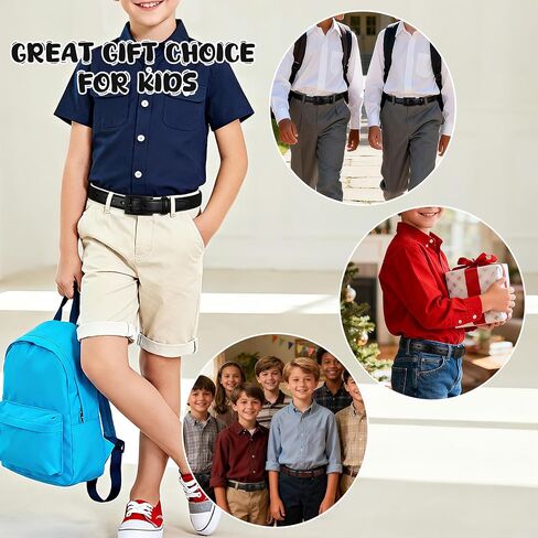 XZQTIVE Metal Free Kids Belts for Boys Hypoallergenic Leather Belt for School Uniform Casual Jeans Wear in Kuwait