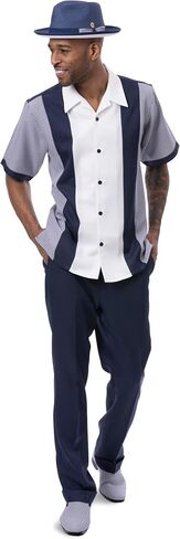 MONTIQUE Men's Walking Suit – Short Sleeve Button-Up Shirt & Relaxed-Fit Cuffed Pants - 2424 in Saudi Arabia